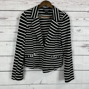 Poetry Jacket Womens Large‎ Black White Stripe Career Stretch Office Blazer